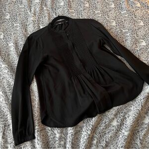Uniqlo Black Pintuck Front Long-Sleeve Blouse